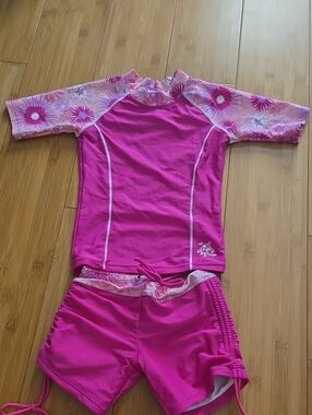 Tuga Girls' Pink Floral Rash Guard and Swim Shorts - 4/5